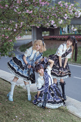 Multi-layer Print Ruffle Bowknot Sweet Lolita Skirt Set 3 Colors - Product - 12