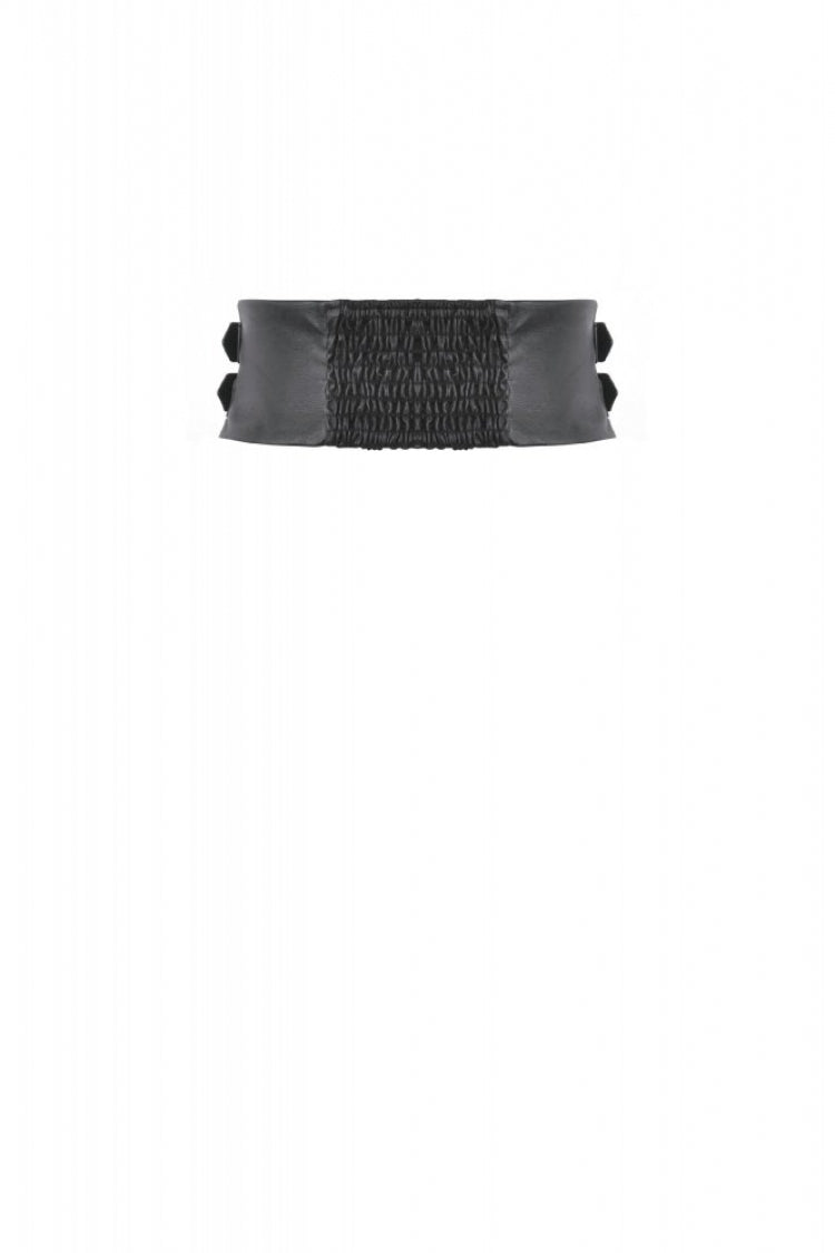 Black Eyelet Buckled Zippered Women's Punk Leather Belt with Side Pouches - Product - 16