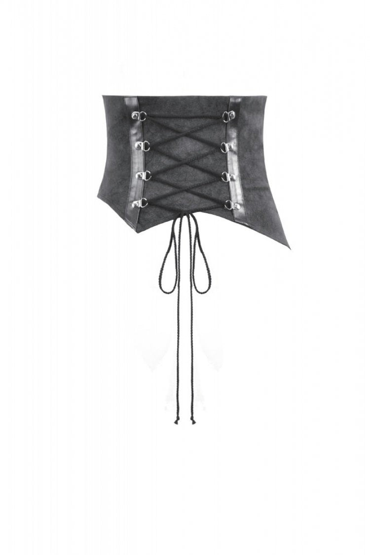 Washed Black Lace-Up Buckled Eyelet Women's Punk Asymmetric Corset Waist Belt - Product - 12