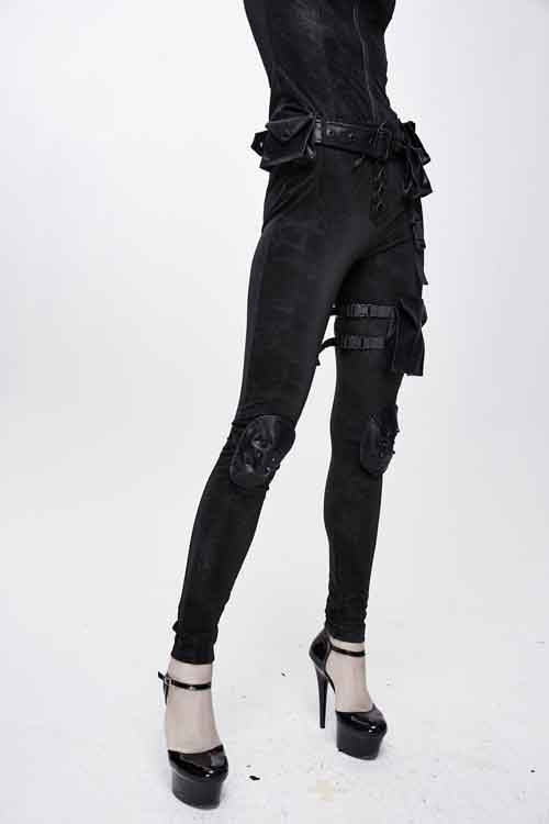 Dark Pattern Punk Stretchy Fitted Womens Pants With Bags - Product - 2