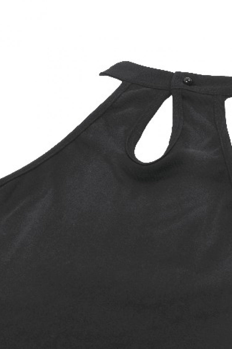 Black Off Shoulder Halterneck Sleeveless Mesh Eyelet Strap Women's Punk Top - Product - 14