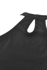 Black Off Shoulder Halterneck Sleeveless Mesh Eyelet Strap Women's Punk Top - Product - 14