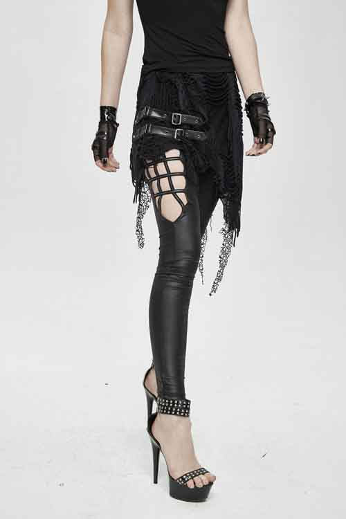 Black Fake Two Pieces Ripped Skirts Sexy Leggings Womens Pants - Product - 4