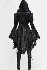 Black Knit Velvet Hooded Front Chest Decals Metal Retro Button Lace Cuff Women's Gothic Coat - Product - 10