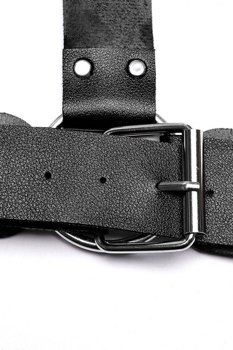 Black Women's Steampunk Buckle Faux Leather Body Harness - Product - 8