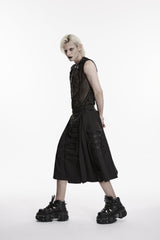 Black Studded Zippered  Big Pockets Pleated Men's Punk Skirt - Product - 5