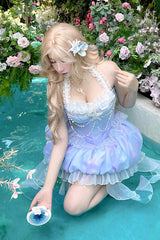 Blue [Starlight Jellyfish Princess] Halterneck Sleeveless Ruffle Lace Sweet Lolita Jsk Dress - Product - 6