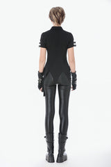 Black Turn-down Collar Short Sleeves Lace-Up Eyelets Women's Punk Blouse - Product - 4