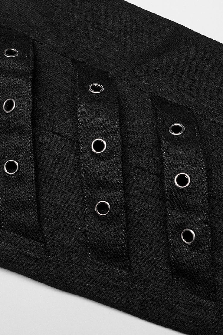 Black Stitching Slim Mesh Buckles Metal Hardware Women's Steampunk Pants - Product - 6