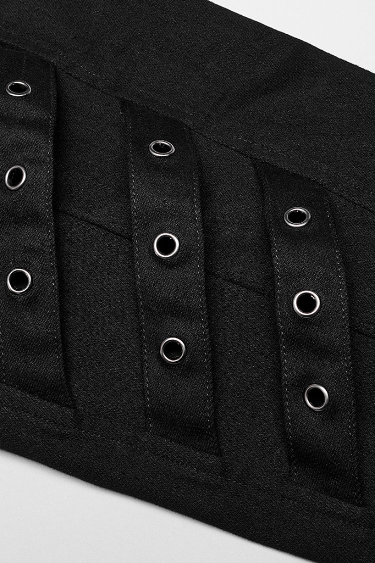 Black Stitching Slim Mesh Buckles Metal Hardware Women's Steampunk Pants - Product - 6