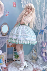 [Wave Candy] Triple-Layered Print Ruffle Bowknot Sweet Lolita Skirt 3 Colors - Product - 12