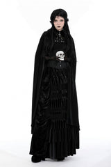 Black Cross Zippered Floral Embroidered Women's Gothic Cloak with Hood - Product - 12