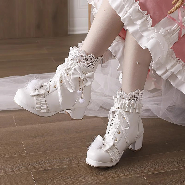 Bowknot Stitching Lace Sweet Gorgeous Lolita Boots 3 Colors - White - 3