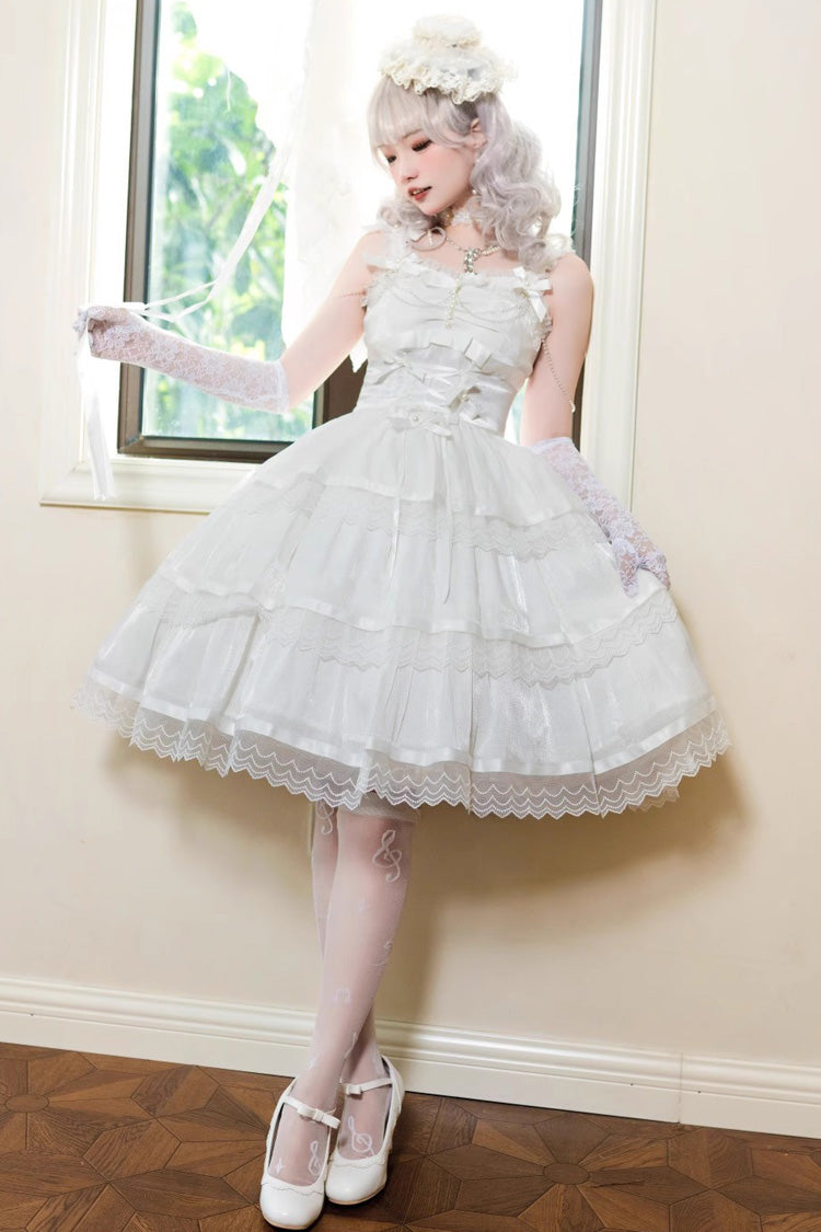 White Sleeveless Multi-layer Ruffle Bowknot Sweet Princess (Dress Only) detail view 5