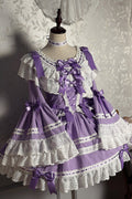 Purple Rabbit Sleeping Doll Long Trumpet Sleeves Ruffle Bowknot Lace Sweet (Dress Only) front view