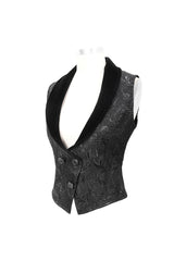 Black Velvet 3D Jacquard Low Collar Women's Gothic Waistcoat - Product - 7