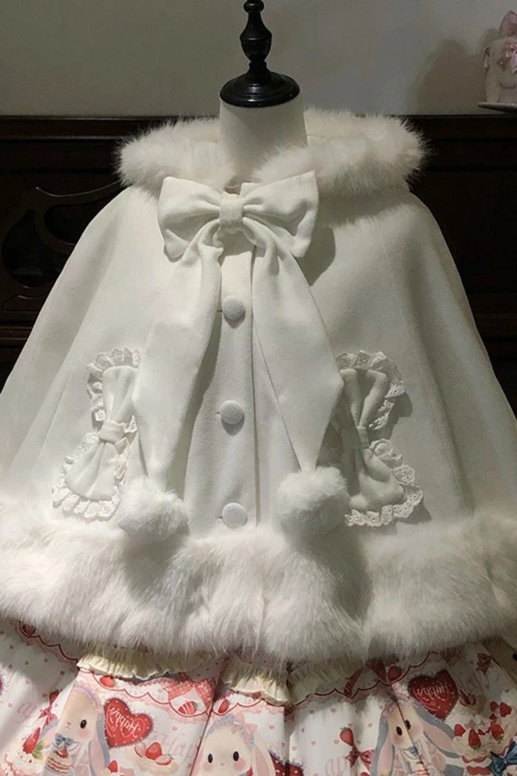 Sweet Fluffy Multi-Layered Ruffled Bow Lolita Cloak Coat 2 Colors(Red, White) - Product - 4