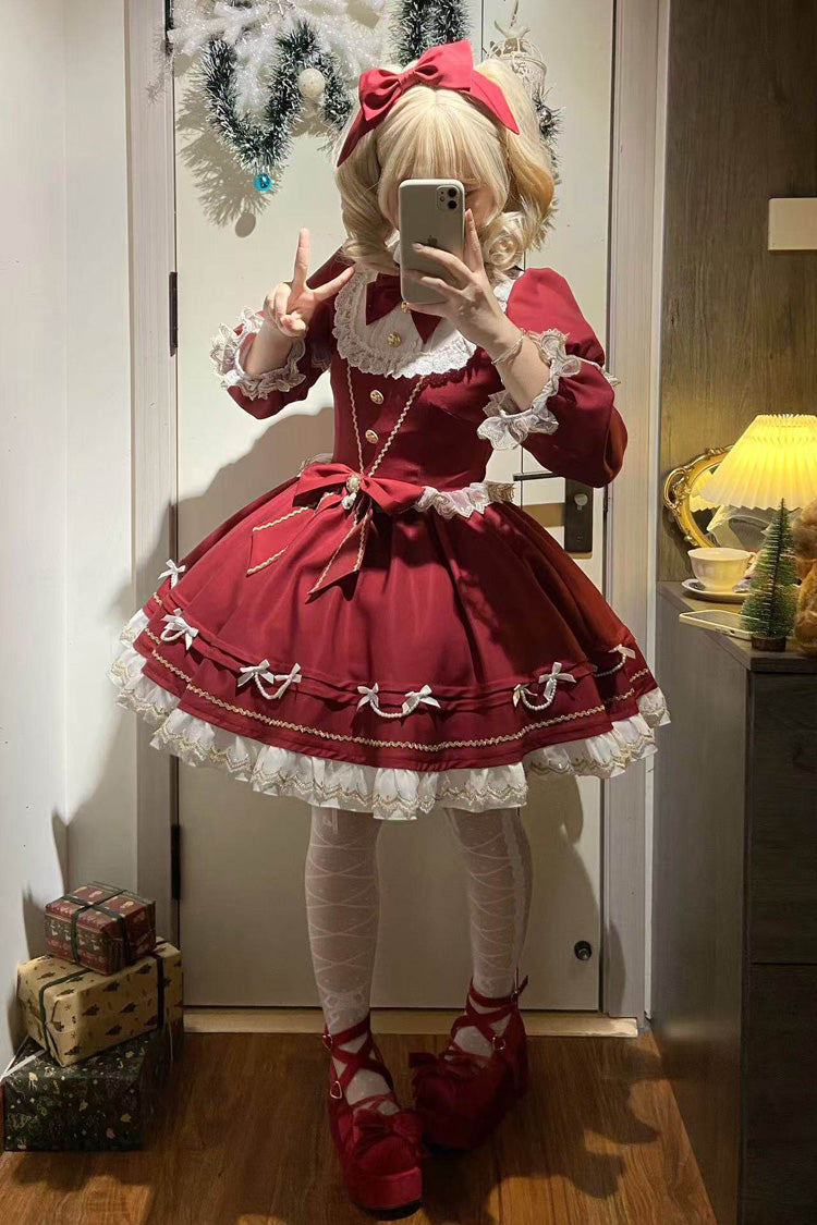 Red [Miss Flando of the New Year] Long Sleeves Ruffled Bow Sweet Lolita Dress - Red - 1