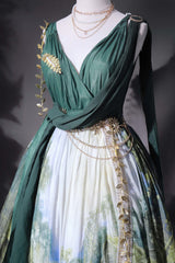 Green [Grace in Favor] V Collar Sleeveless Oil Painting Printed Sweet Lolita Jsk Dress - Product - 10