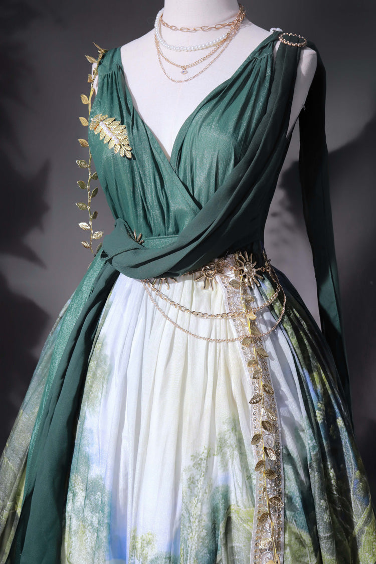 Green [Grace in Favor] V Collar Sleeveless Oil Painting Printed Sweet Lolita Jsk Dress - Product - 10