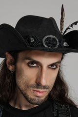 Black Tassels Feather Skull Men's Punk Hat - Black - 1
