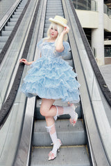 Blue Short Sleeves Multi-Layered Ruffle Hanayome Bowknot Lace Plus Size Sweet Lolita Dress - Product - 5