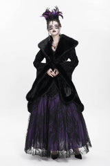 Black Long Sleeves Floral Embroidery Women's Gothic Fluffy Coat - Product - 10