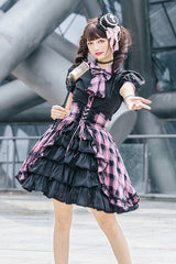 Black/Purple Short Sleeves Multi-Layered Print Ruffle Cardigan Bowknot Asymmetric Sweet Lolita Skirt Set - Product - 2