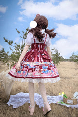 Wine Red Doll Playground Print Ruffle Bowknot Sweet Lolita Jsk Dress - Product - 4