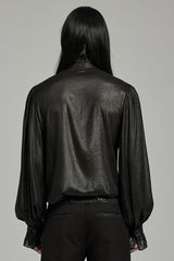 Black Stand Collar Jacquard Ruffle Men's Gothic Blouse - Product - 3