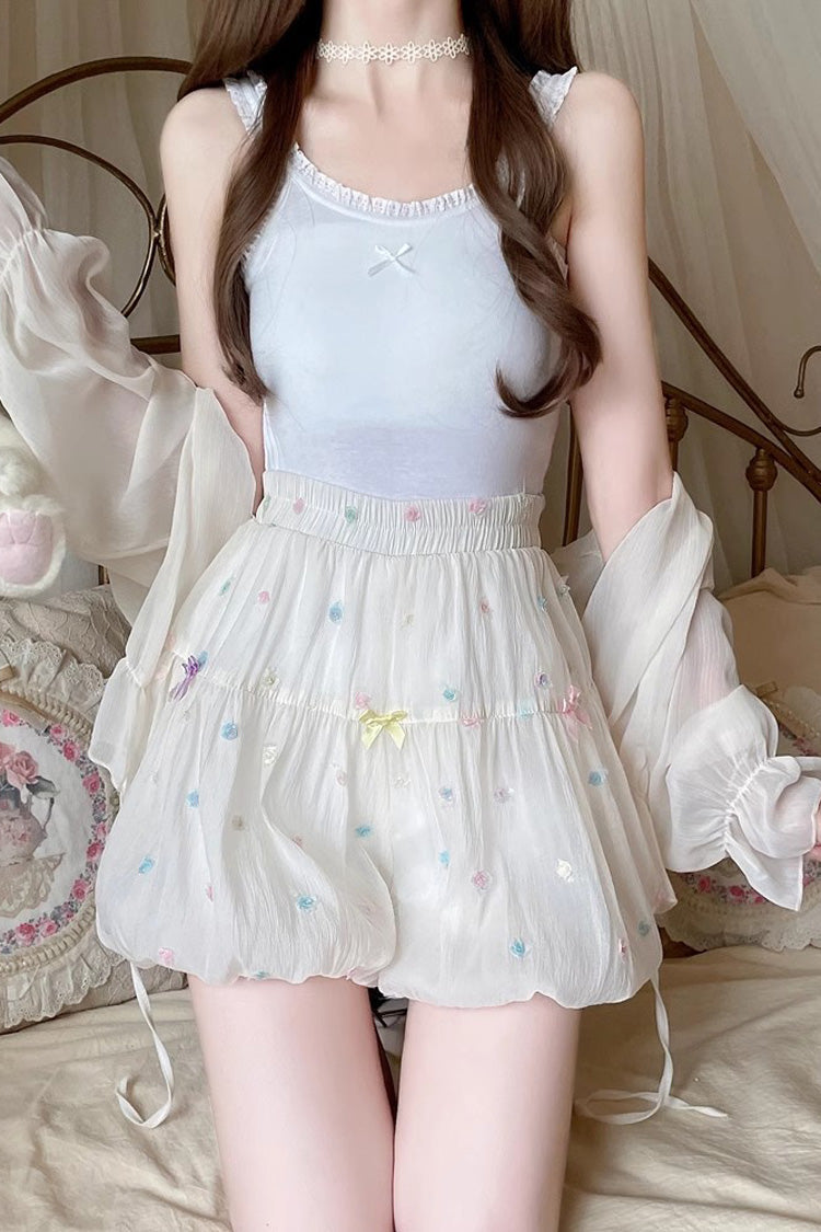 White Sugar Beans Bowknot Bud Sweet Lolita Leggings - Product - 4