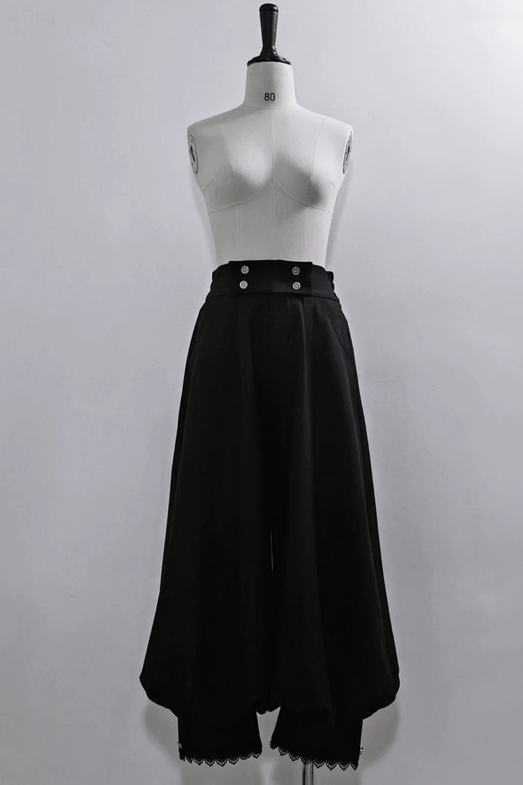 Black [Code 003] Long Sleeves Bow Vintage Elegant Prince Handsome Ouji Lolita Blouse Pants Cloak Set - Black-Pants(Only) - 19