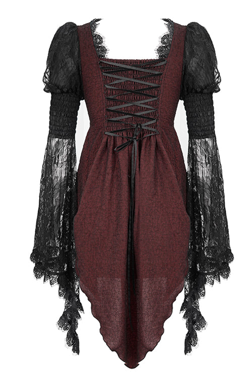 Black With Red Lace Trumpet Sleeves Womens Gothic Lolita Blouse - Product - 5