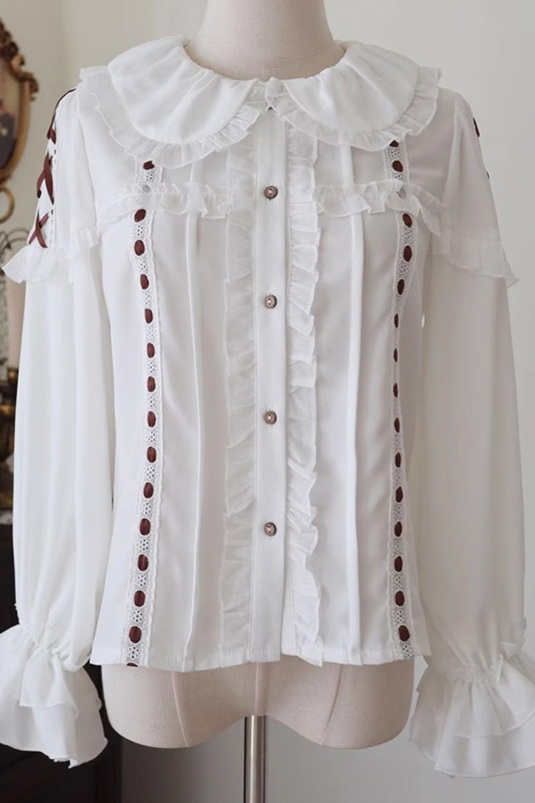 White Doll Collar Long Sleeves Lace Sweet Lolita Blouse - White - 1