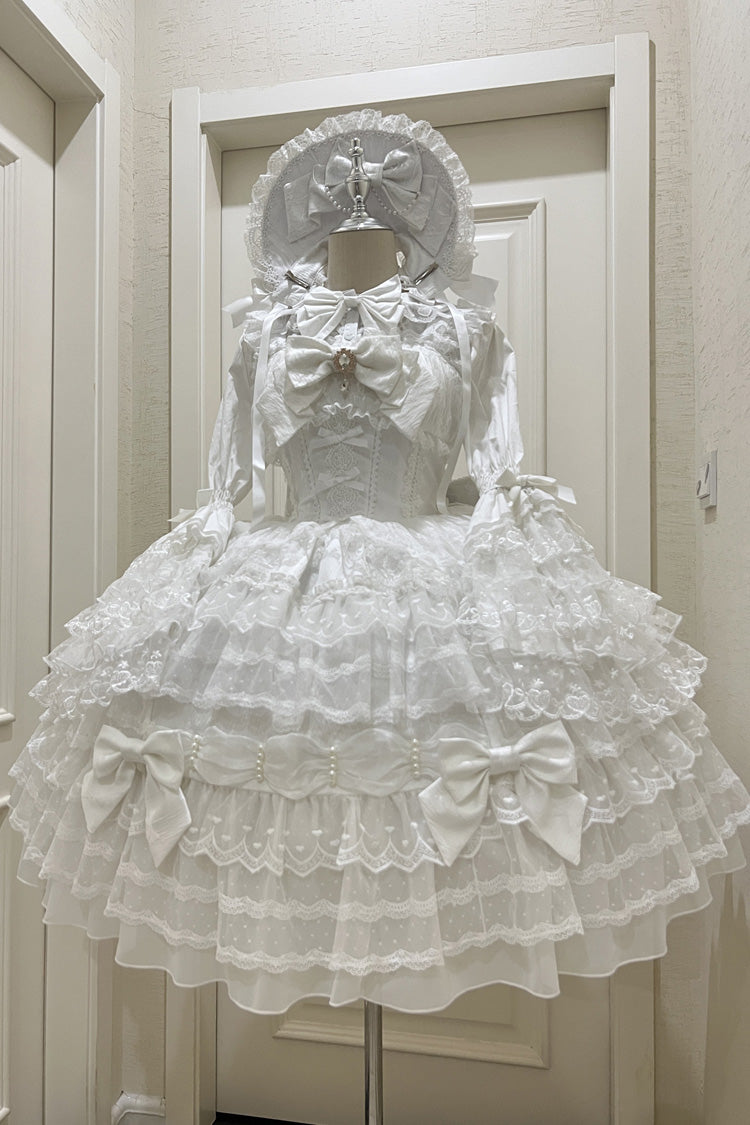 White [Dream Prologue] Doll Multi-Layered Bowknot Lace Sweet Princess Lolita Dress - White - 1