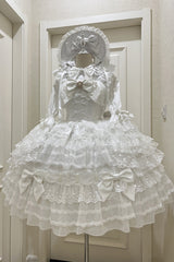 White [Dream Prologue] Doll Multi-Layered Bowknot Lace Sweet Princess Lolita Dress - White - 1