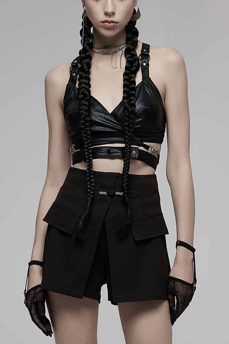 Black Metal Ring Buckle Backless Women's Punk Corset - Black - 1