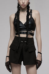 Black Metal Ring Buckle Backless Women's Punk Corset - Black - 1