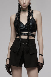 Black Metal Ring Buckle Backless Women's Punk Corset - Black - 1