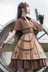 Brown Retro Military Style Dawn Classic Lolita JSK Dress Full Set - Product - 2