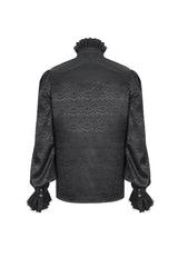 Black Stand Collar Long Sleeves Jacquard Ruffle Men's Gothic Blouse - Product - 7