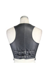 Black/Silver Hand Rubbed Leather Hasp Zipper Short Women's Punk Waistcoat - Product - 9