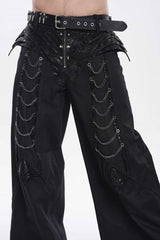 Black Spliced Studded Zippered Chain-Decorated Men's Punk Cool Pants - Product - 11