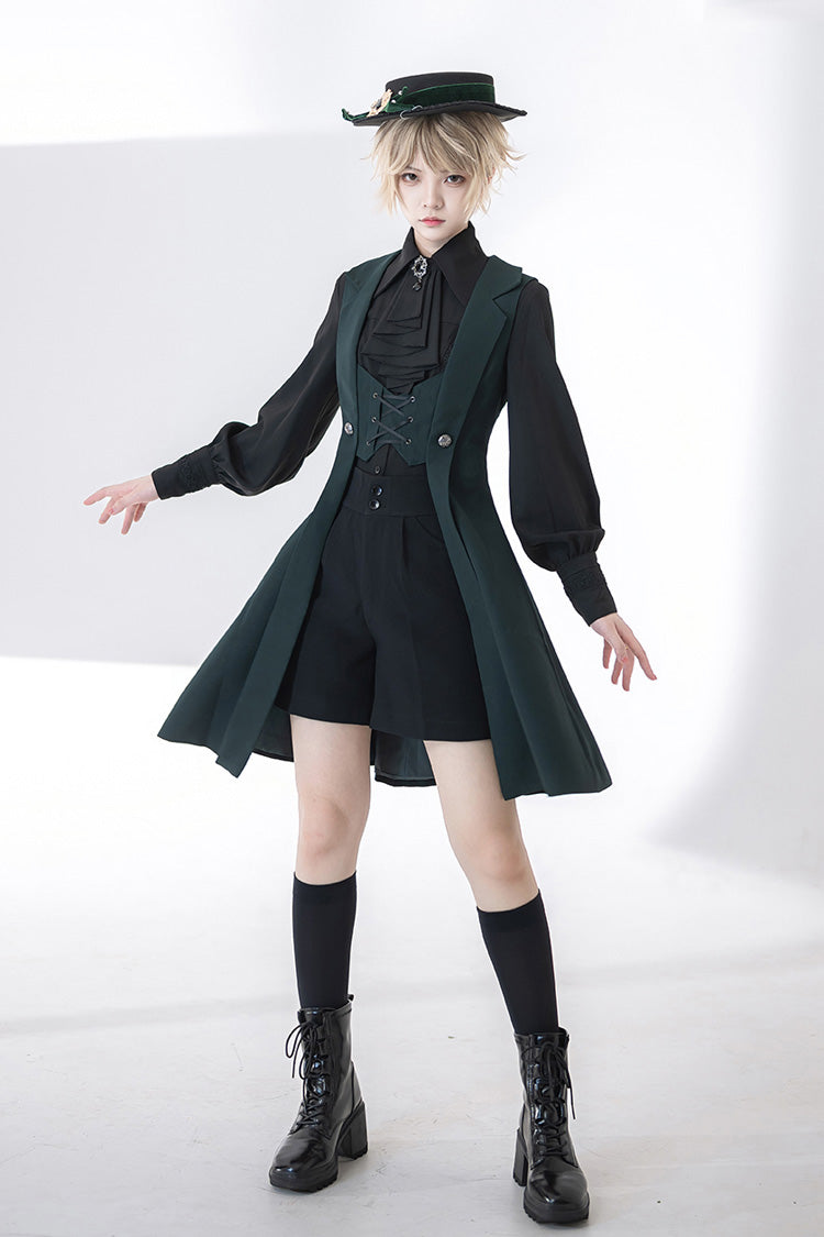 Green Lace-Up Slim Gothic Vintage Handsome Ouji Lolita Vest - Product - 6