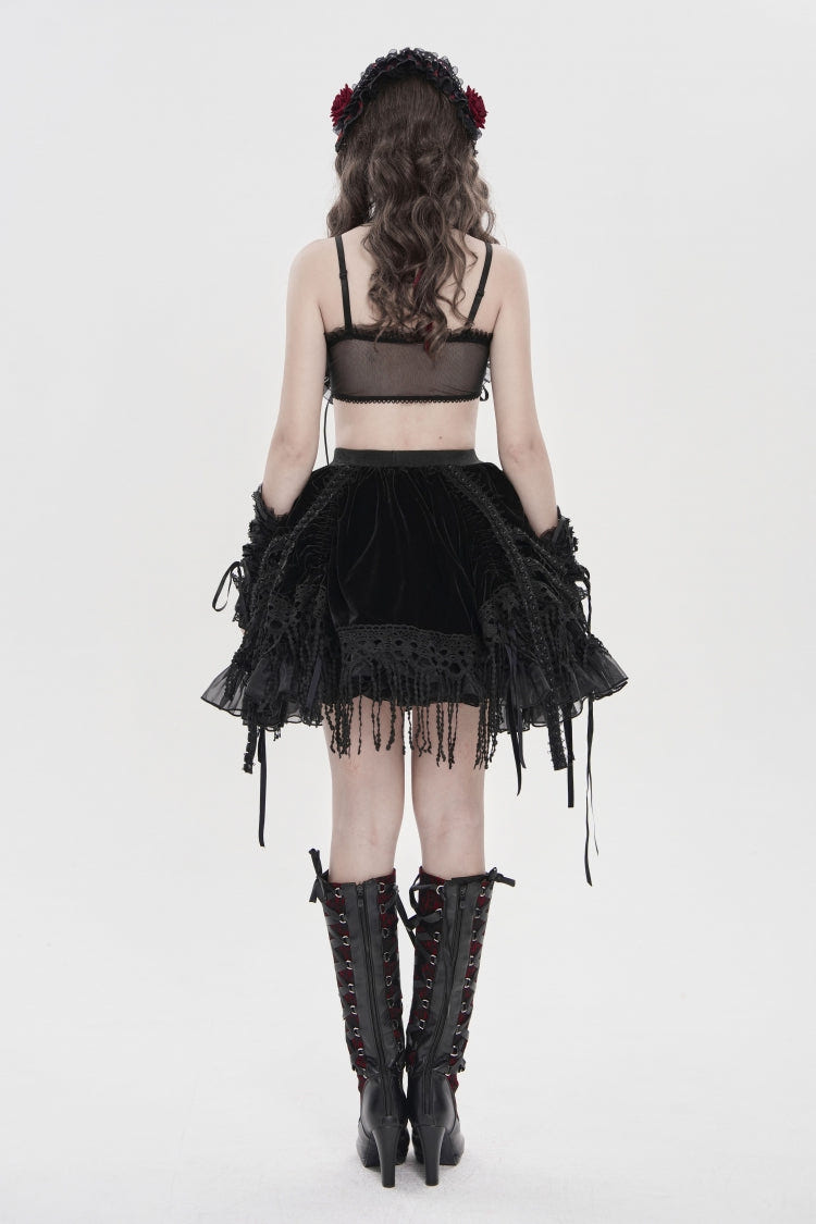 Black Off Shoulder Bow Lace Lace-Up Women's Gothic Ruffled Corset - Product - 3