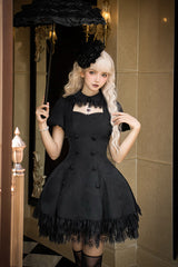 Black [Midnight Whisper] Double-breasted Short Sleeves Hollow Gothic Lolita Dress - Product - 9