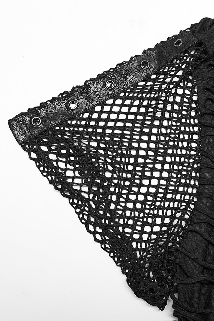 Black Short Sleeves Stitching Mesh Ripped Men's Punk T-Shirt - Product - 7