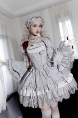 Silver Grey [Twilight] Multi-Layered Ruffle Hollow Lace Gothic Witch Lolita Skirt - Silver-Grey - 1