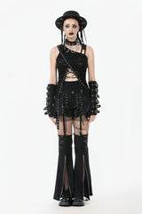 Black Sleeveless Ripped Eyelet Lace-Up Asymmetric Hem Women's Punk Top - Product - 5
