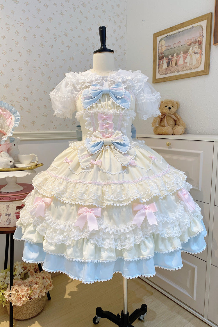 Yellow/Blue Fondant Cake Sleeveless Multi-Layered Ruffle Bowknot Lace Sweet (Set) detail view 3